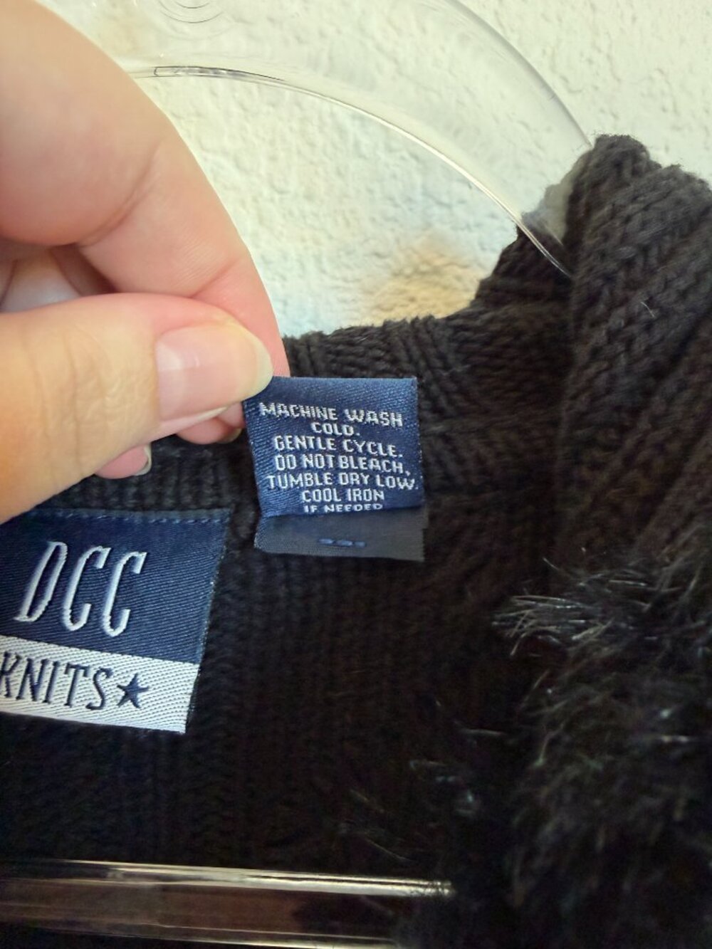 Vintage Y2K DCC Knits Black Cable Knit Hooded Sweater Faux Fur Trim Zip Jacket M - Picture 5 of 6